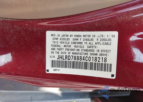 2004 Honda Cr-V Ex z USA, uszkodzony, nr VIN JHLRD78884C018218